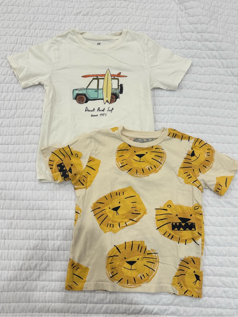 H&M Cream Surf Graphic Tee & Cream Yellow Lion Print Kids Tees (2-Pack)